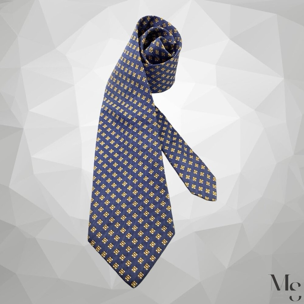 MICHAEL J. DRAKE Blue Geometric Silk Tie Hand Made England 58”-3.9" EX COND